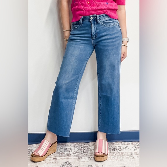 VERVET BY FLYING MONKEY Denim - Vervet V3632 High Rise Super Soft Cropped Slim Fit Wide Leg Jeans Right Wash